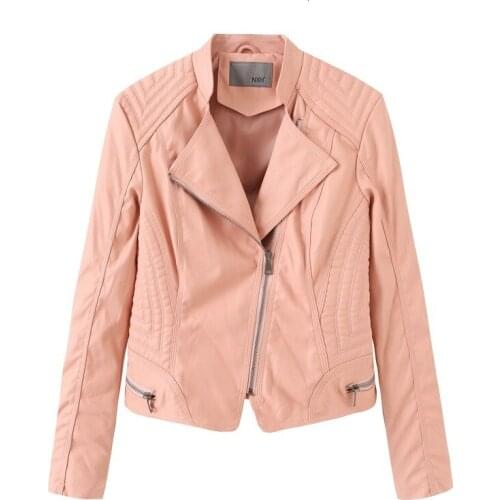 Autumn Suit-dress Leather Clothing Woman Leather Jacket Self-cultivation Woman Loose Coat Woman Pink Colour Short Fund