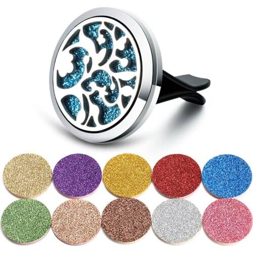 Necklace car aroma diffuser stainless steel car air freshener perfume oil diffuser small box with shiny cushion pendant