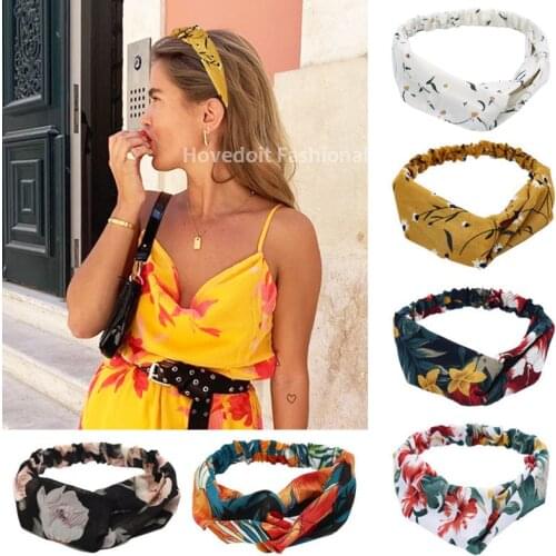 Fashion Women Girls Summer Bohemian Hair Bands Print Headbands Vintage Cross Turban Bandage Bandanas HairBands Hair Accessories