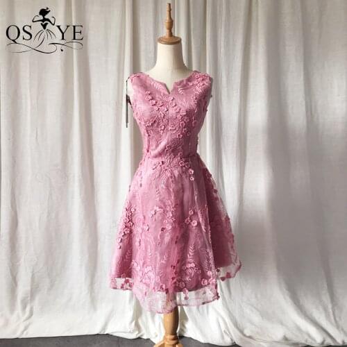 3D Flower Pink Homecoming Dresses Lace Short Prom Gown Appliques Girl Graduation Party Gown Sleeveless A Line Girl Gown Vestido