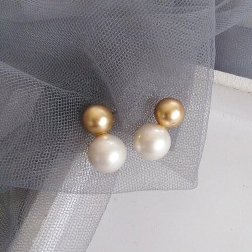 S925 needle Big Imitation Pearl Earrings Delicate Jewelry Round Golden Plating Ball Earrings Short Design Women Jewelry Gifts