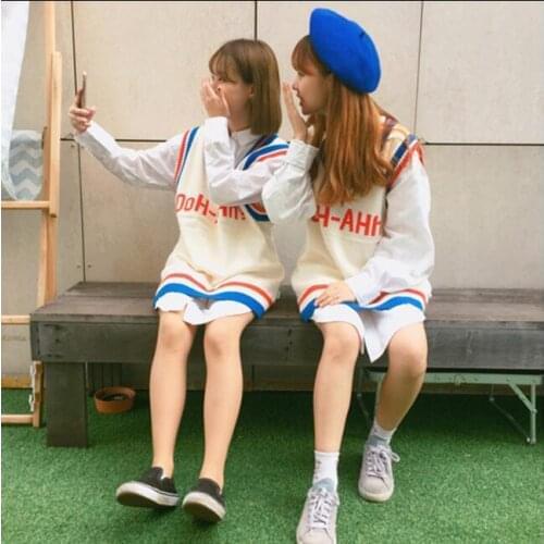 School Sweater vest Knit waistcoat Girl