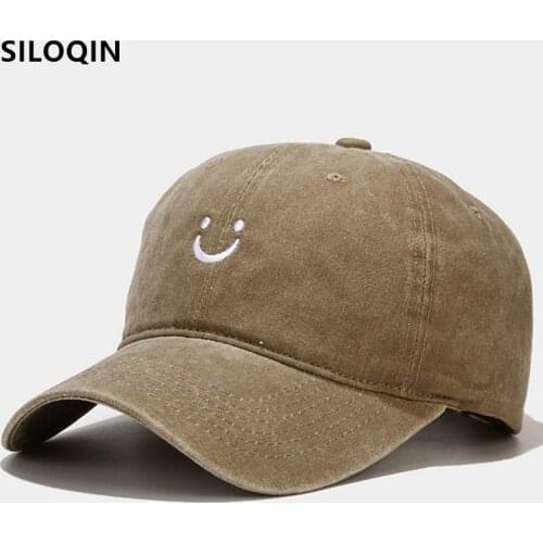 SILOQIN Snapback Cap Men Women Washed Cotton Baseball Cap Smiley Hip Hop Sports Caps Adjustable Size Simple Casual Couple Hats