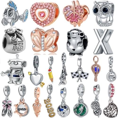 2019 Autumn NEW Moments Flower Pendant Beads Fit Bracelet Necklace Little Mermaid Flounder Charm DIY Jewelry Gifts love Hearts