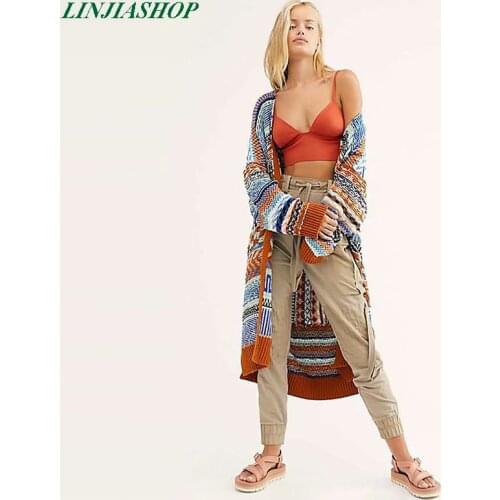 Super chic jumper indie folk cardigan long sleeve v neck kimonos autumn winter patchwork coat sweater women