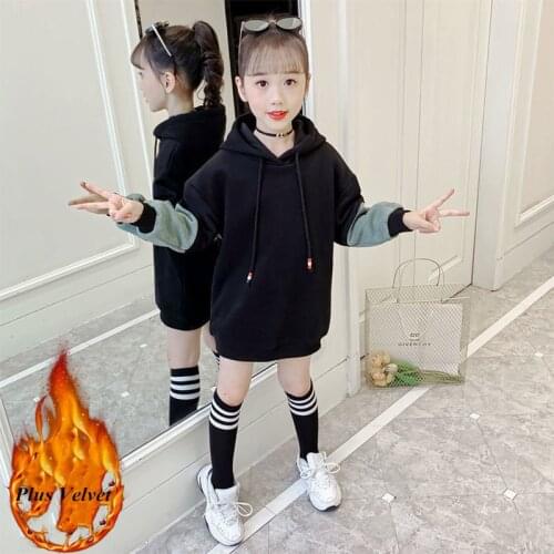 Kids Girls Casual 2021 New Autumn Winter Print Letter Sweatshirts Warm Plus Velvet Long Sleeves Hoodies Pullover Tops Outerwear