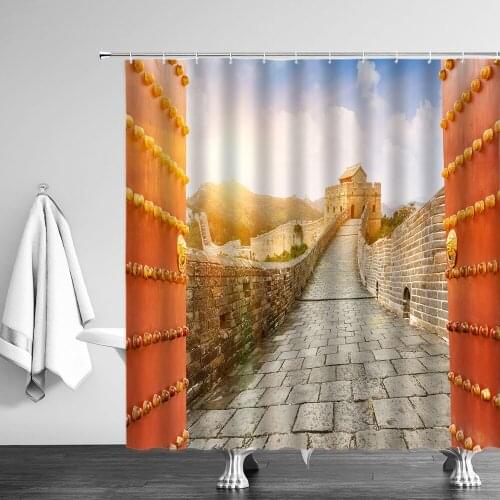 Great Wall Of China Shower Curtain Set Waterproof Polyester Fabric High Quality Bath Screen Home Decor With Hooks 3D Printing