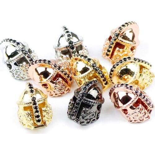 YHBZRET 2pcs 10mm Black Zircon helmet Pendant Copper Spacer beads Spartan Charms Loose bead Jewelry making bracelet DIY Findings
