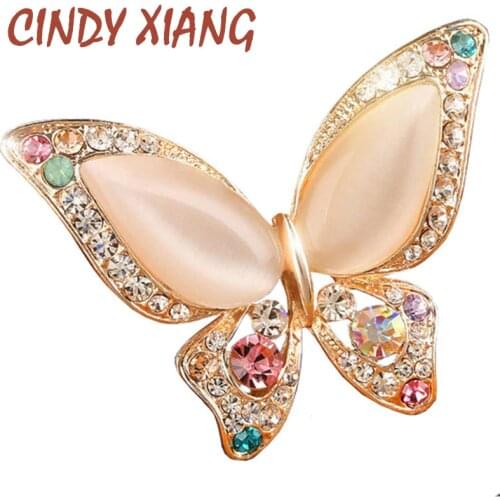 CINDY XIANG Opal Butterfly Brooch for Women Rhinestone Broches Fashion Bijouterie Wedding Jewelry 3 Colors Available Lead Free