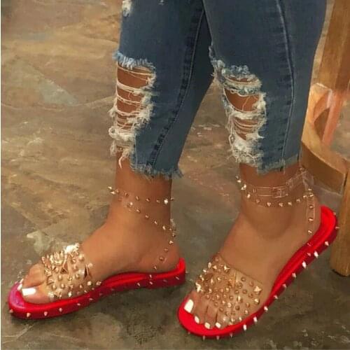Women Summer Sandals Flat Heel Rivet Platform Peep Toe Ankle SandalsFemale Sliders Fashion Punk Outdor Beach Flip Flop Slippers