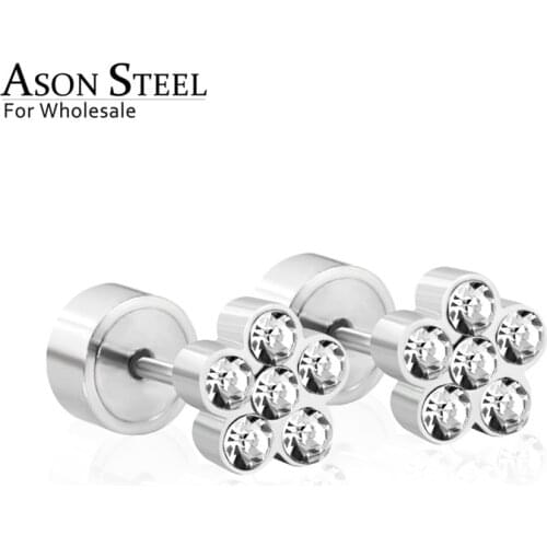 ASONSTEEL White Crystal Earrings for Women/Kid Stainless Steel Flower Shape Silver Color Earring Fashion Jewelry Daily Wear