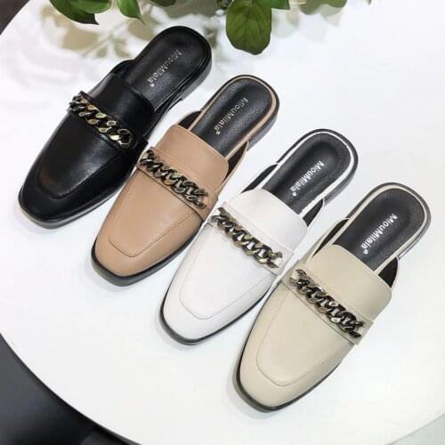 2021 European and American Metal Chain Closed-Toe Slippers Womens Summer Slip-on Lazy Half Slippers