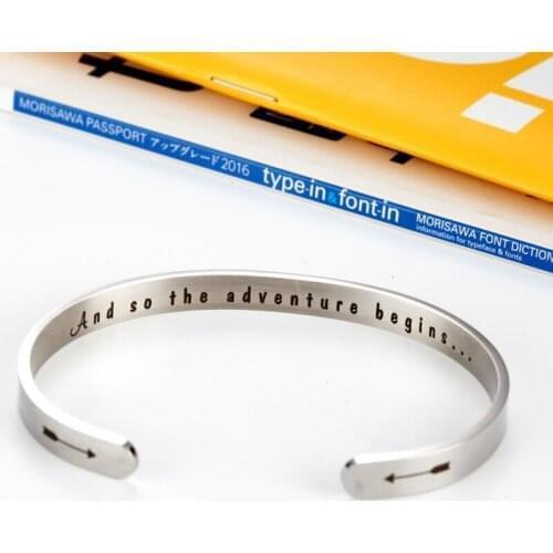 Engraved And so the advenfure begins Exquisite Bangle Stainless Steel 6mm Women Bracelets Jewelry 2019 Dropshipping