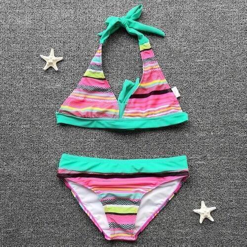 6-16 Years Teenager Girl Bikini Striped Girl Swimsuit Kids Swimwear Split Children Swimwear Bandage Girls Bathing Suit Swim Wear