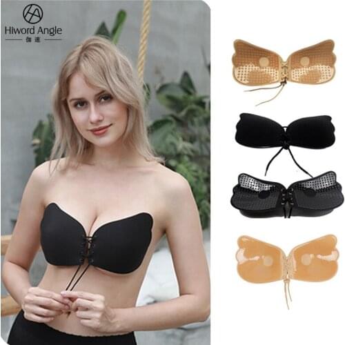 Womens underwear invisible push up bra backless strapless bra seamless front cover womens self-adhesive silicone adhesive