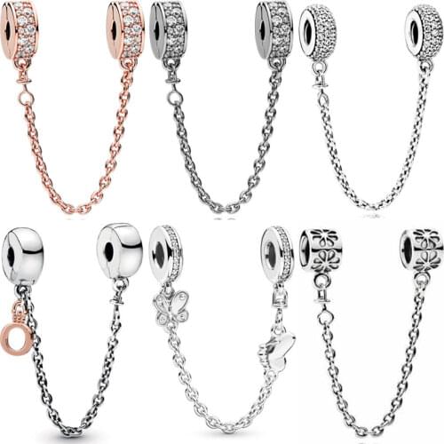 Shining Elegance Inspiration Crown O Butterflies Safety Chain Beads Fit Europe 925 Sterling Silver Charm Bracelet DIY Jewelry