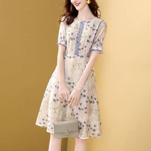 Summer Clothes for Women 2021 Vintage Floral Dress Female French Elegant Party O-neck Short Sleeve Midi Dresses Vestidos Y852