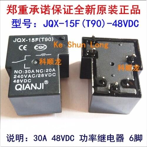 100%Original New QIANJI JQX-15F(T90)-DC48V JQX-15F(T90)-48VDC JQX-15F(T90)-48V 30A 6PINS Power Relay