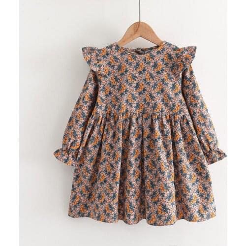 2021 Fall Dress Long Sleeve Pure Cotton Childrens Print Casual Girl Cute Fashion Party Clothing Kids Spring Toddler Dresses