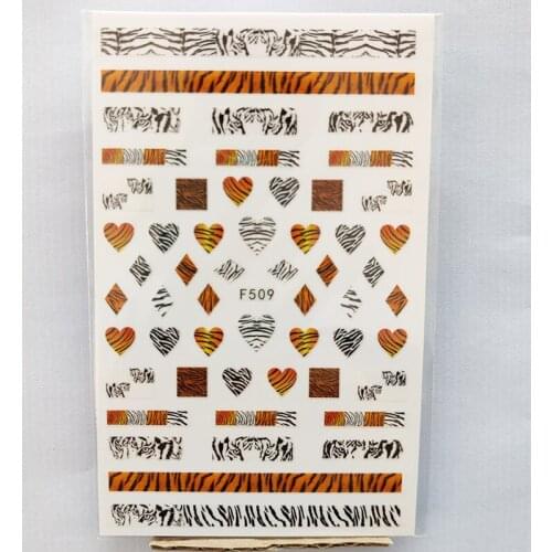 3D Nail Sticker Interesting Design Nail Foil Love Heart Stripe Tiger Leopard Adhesive Sticker for Manicure Nail Art Decoration