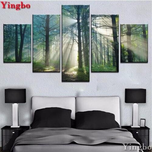 5pcs Diamond embroidery Forest sunshine landscape Diamond painting cross stitch 5D Square/Round diamond Mosaic Rhinestone art