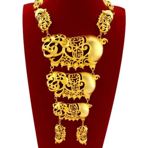 Luxury Yellow Gold Plated Hollow Golden Pig Pendant Necklaces Chain for Women Gold Necklace Female Wedding Fine Jewelry Gifts