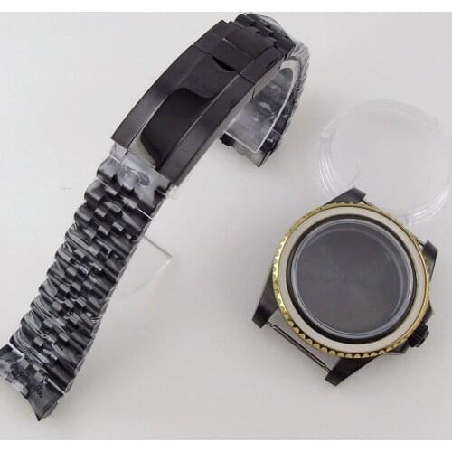 Black PVD 40mm SUB Watch Case fit NH35A MIYOTA 8215 Oyster Strap/Jubilee Seeing/Metal Back Sapphire Glass Rotating Bezel Ring
