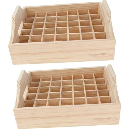 2Pc 42 Slots Essential Oil Holder Display Wooden Storage Case Tray Organizer