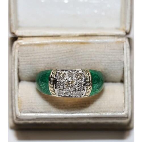 Antique Original Victorian Time 14k Gold Natural Diamond And Enamel Decorated Amazing Pretty Ring