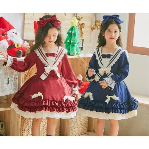 Palace Lori girl Lace Knee-length Dress Lass Sweet Christmas Flare Sleeve Japan Style Children Lolita Dress B367