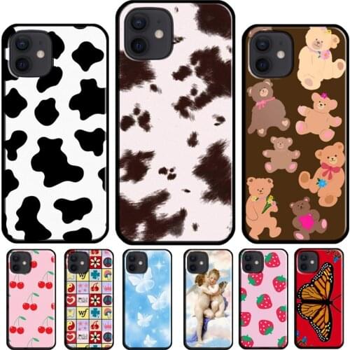 Lucky Butterfly Sky Bear-y Cute Cowhide Case For iPhone 11 Pro Max XS X XR 6 6S 7 8 Plus SE 2020 12 Mini 12 Pro Max Phone Coque