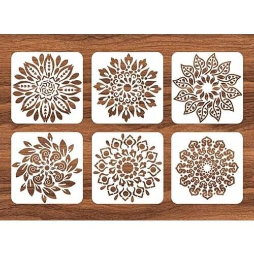 Reusable Mandala Floor Stencil Set of 6 Painting Stencil, Wall Painting Template Floor Wall Tile Fabric Wood Stencils DIY Decor