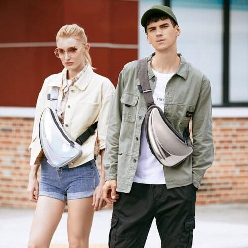 Fashion Unisex Shoulder Bag Couple Chest Bag Waterproof PVC Hard Shell Crescent Shape Cross-Body Pocket Adjustable Strap