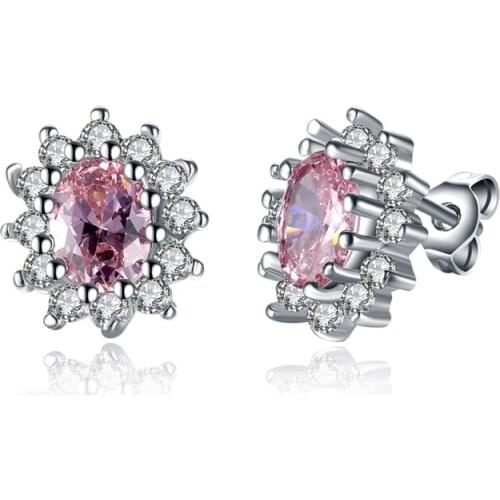 Fashion Luxury Blue Purple Cubic Zircon Stud Earrings For Women White Color Earrings For Female Jewelry Accessory Wholesale