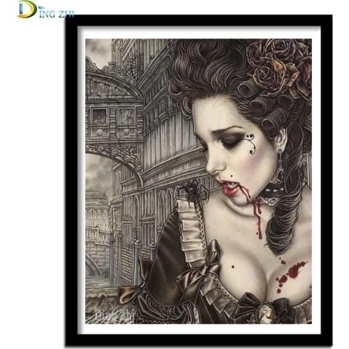 Mosaic 5D DIY Diamond Painting Cartoon Vampire Woman Diamond Embroidery Retro Style Square/Round Rhinestone Home Decor Crafts