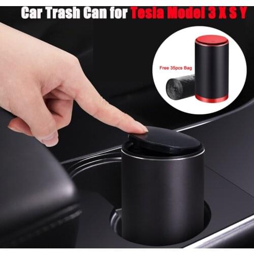 Universal Car Trash Bin Dustbin Can for Tesla Model 3 X S Y Garbage Bin with Bag Aluminum Alloy Car Accessories Model3 ModelY