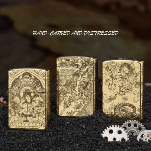 Zorro New 902s Thickened Pure Copper Armor Deep-Carved Mens Grinding Wheel Brass Windproof Kerosene Lighter