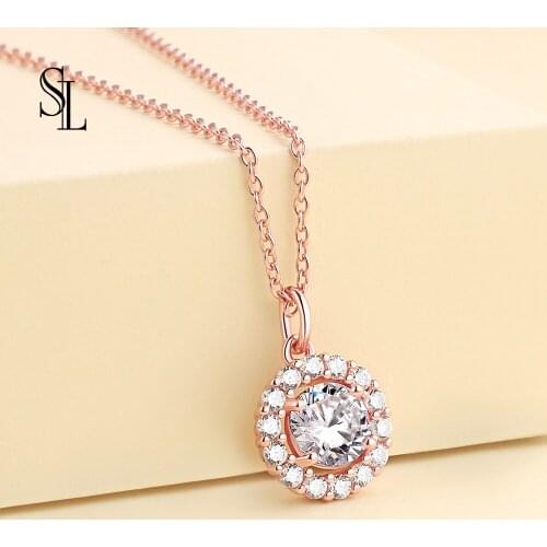 SL 2020 New Halo Necklace Jewelry S925 Silver White Zirconia CZ Fine Jewellry For Women Party Gift