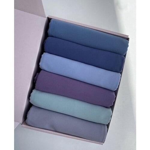 Custom Scarf Hijabs Muslim Bubble Chiffon Scarf Women Plain Hijab Wrap Solid Color Shawls Headband Hijabs With Gift Boxes