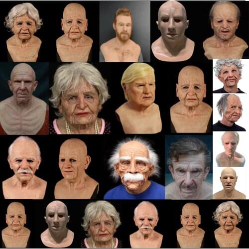 Halloween Granny Grandfather Face Wig Headdress Mask Halloween Fashion Cosplay Anime Mask Halloween Masks Latex Spiked