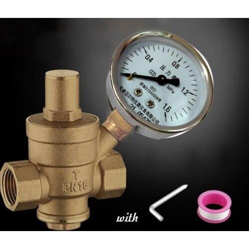 DN15 Adjustable Brass Water Pressure Reducing Regulator Valve Internal and outer thread PN 1.6 and Pressure Gauge