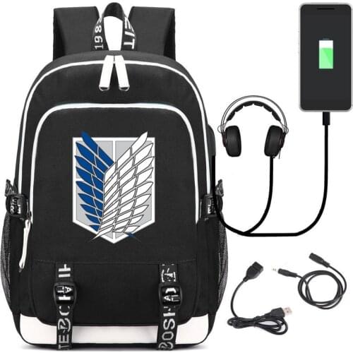 Attack on Titan Backpack Anime Backpack Women Men Multifunction USB Charging Laptop Backpack School Travel Bags for Boys Girl