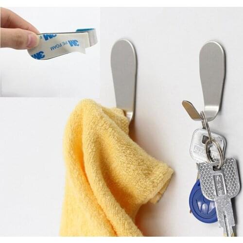 Self Adhesive Home Kitchen Wall Door Stainless Steel Holder Hook Hanger For Bathroom Door Hooks For Hanging