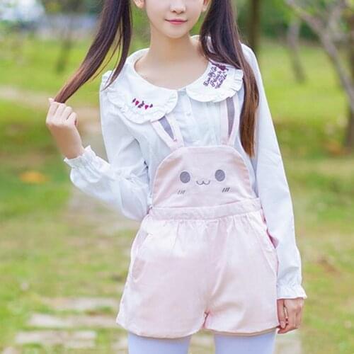 Super Cute Girls Pink Rabbit Bunny Ears Overall Shorts Lolita Dungarees Rompers Adjustable Length Jumpsuit Overalls Playsuit 23