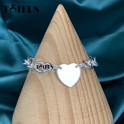 Tif Sterling Silver 925 High-Quality Charm Heart-Shaped Thick Bracelet Engraved With The Original Official Logo China W