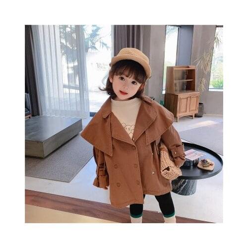 Girls Korean Style Windbreaker Korean Style 2021 New Spring Childrens Baby Loose Fashion Jacket Toddler Girl Khaki Trench Coats