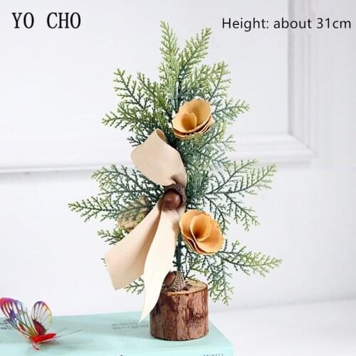 YO CHO Fake Vanilla Treetops Christmas Ornaments Desktop Decoration Artificial Green Plants Berries for Wedding Table Decoration