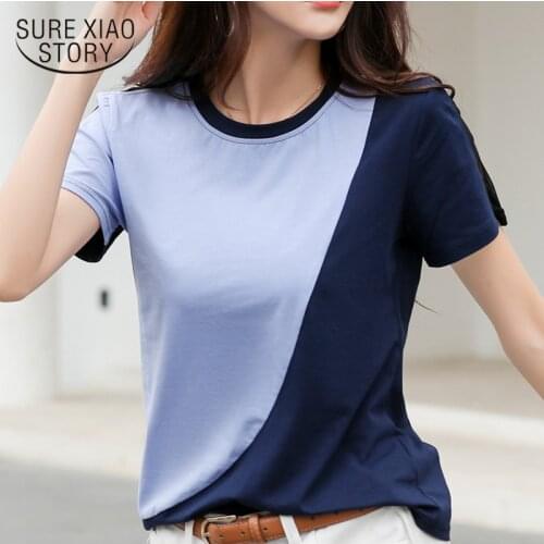 Panelled Shot Sleeve T-shirt Women 2020 Summer New Cotton Tops and Tees Loose Ladies Tshirt O-neck Camisetas 8837 50
