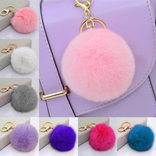 1pc Femme Pom Pom Keychain Pompon Fluffy Porte Clef Pompom De Fourrure Women Rabbit Ear Fur Ball Key Chain Rings Llavero Bag