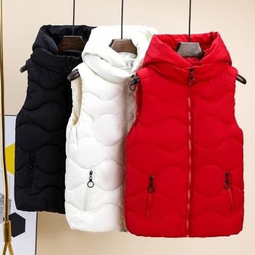 Women Autumn Winter Waistcoat Vest 2021 New Casual Solid Sleeveless Hooded Zipper Thick Warm padded Vest Coat